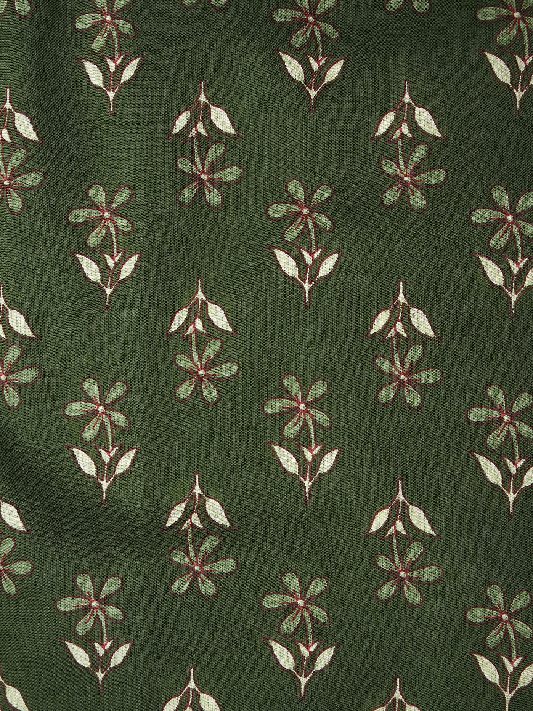 Green Printed Sleeveless V-Neck Cotton Top