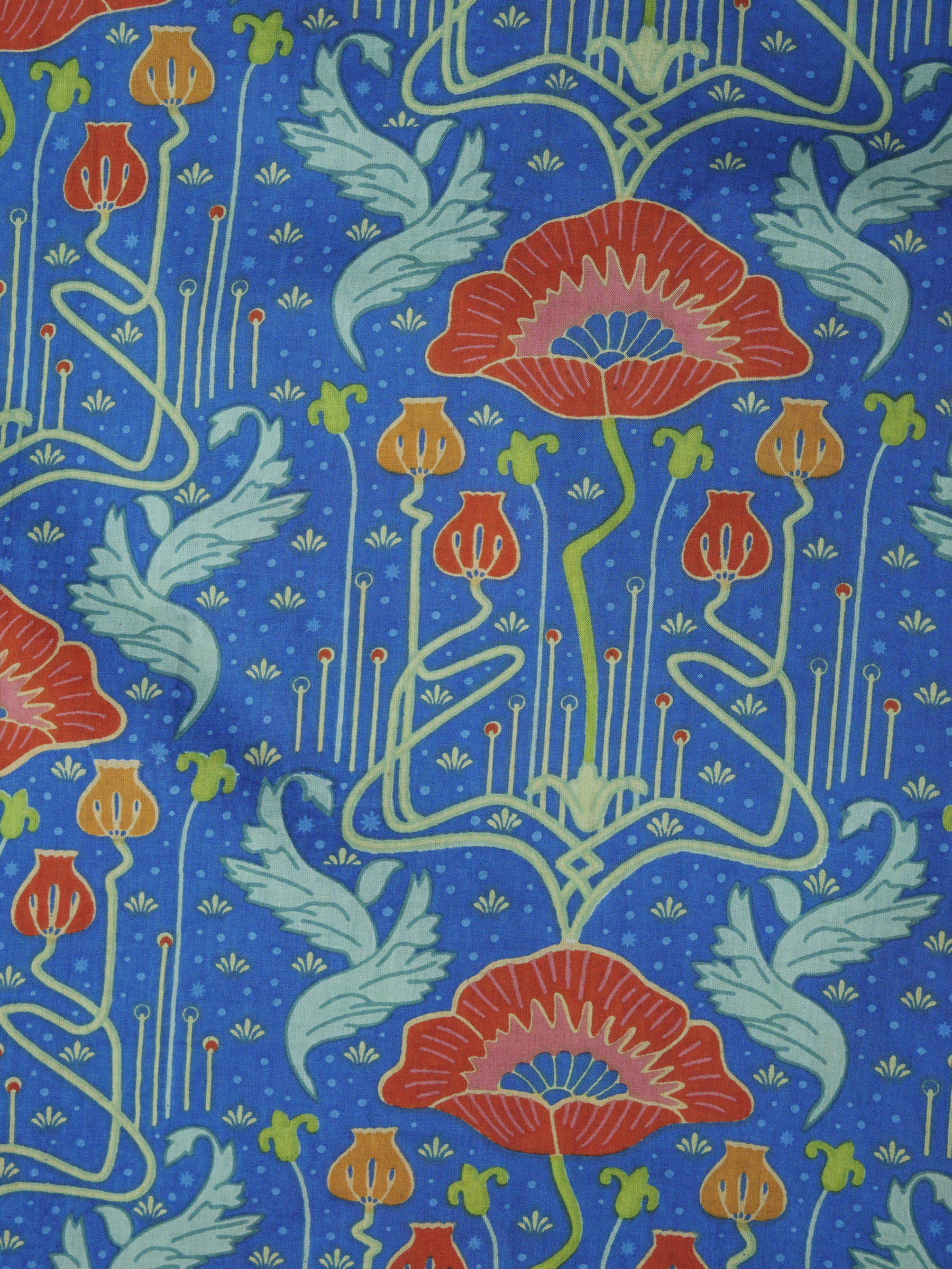 Blue Printed Sleeveless V-Neck Cotton Top