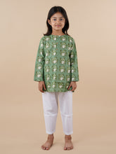 Green Printed Kids Cotton Kurta Pyjama Set