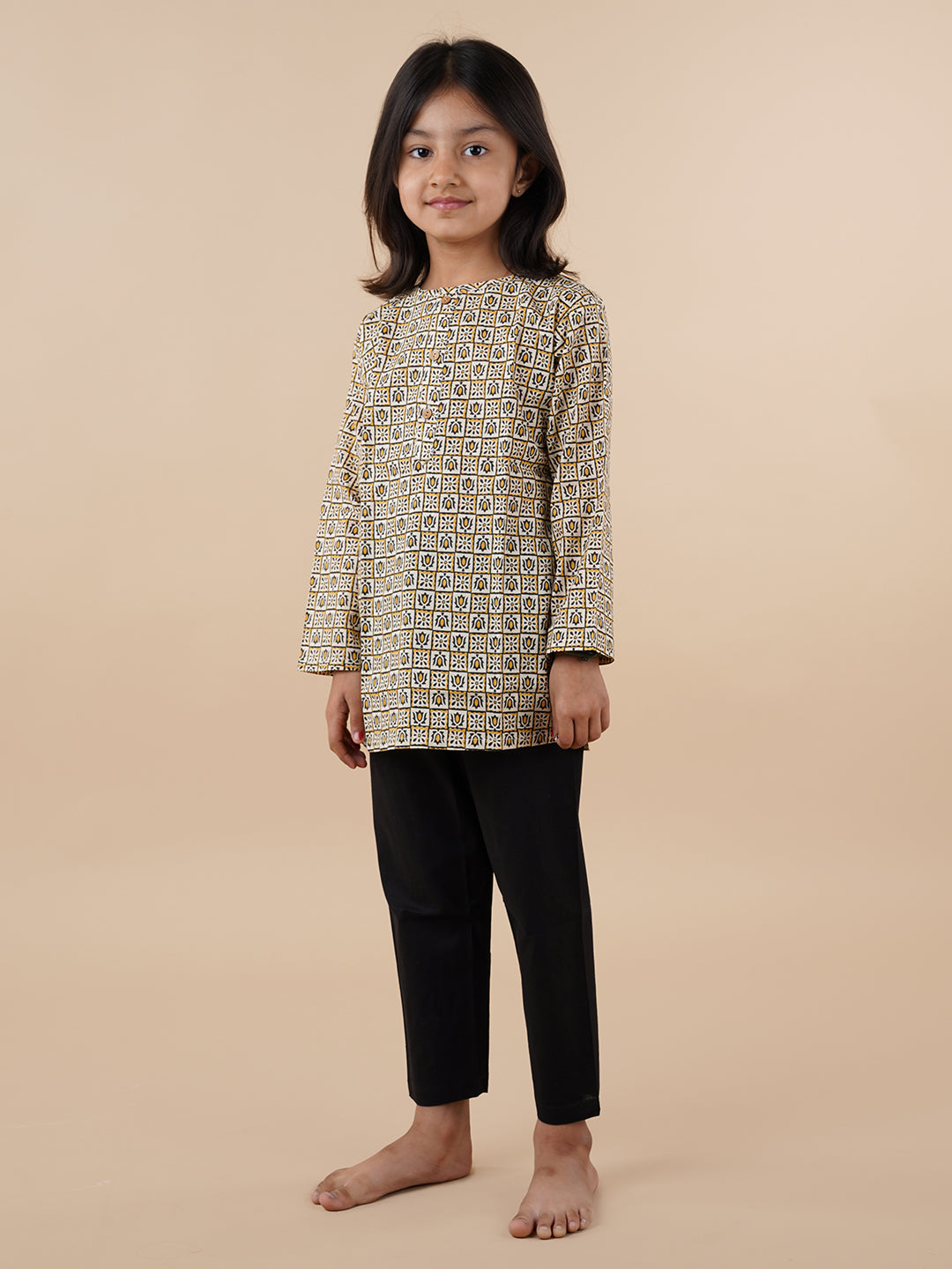 Off-White Printed Kids Cotton Kurta Pyjama Set