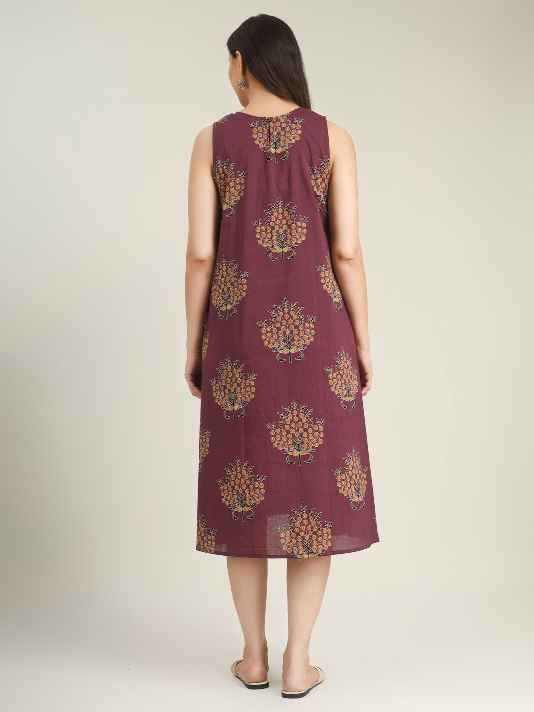 Purple Printed Sleeveless A-Line Cotton Dress