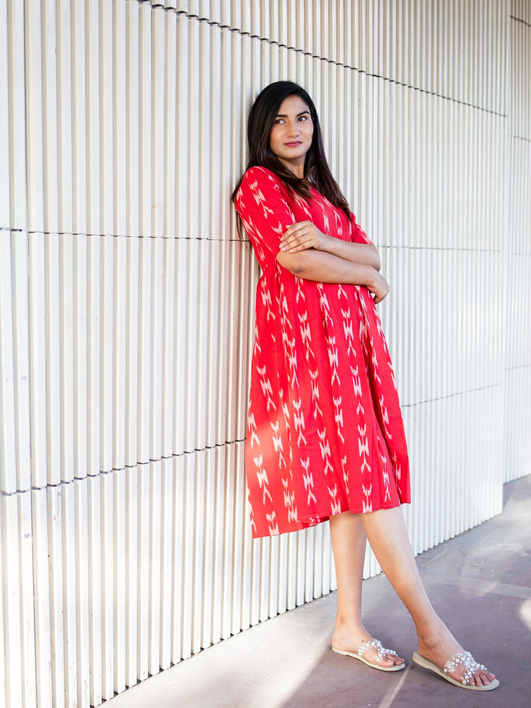 Handloom Cotton Red Ikkat Dress