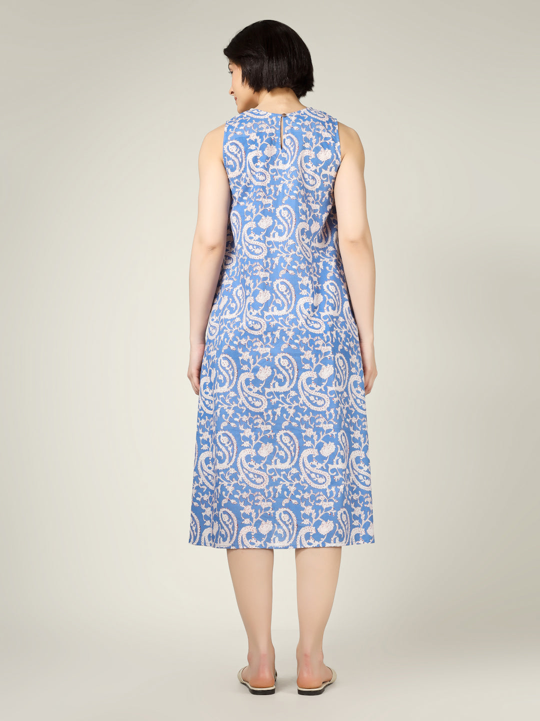 Lavender Printed Sleeveless A-Line Cotton Dress