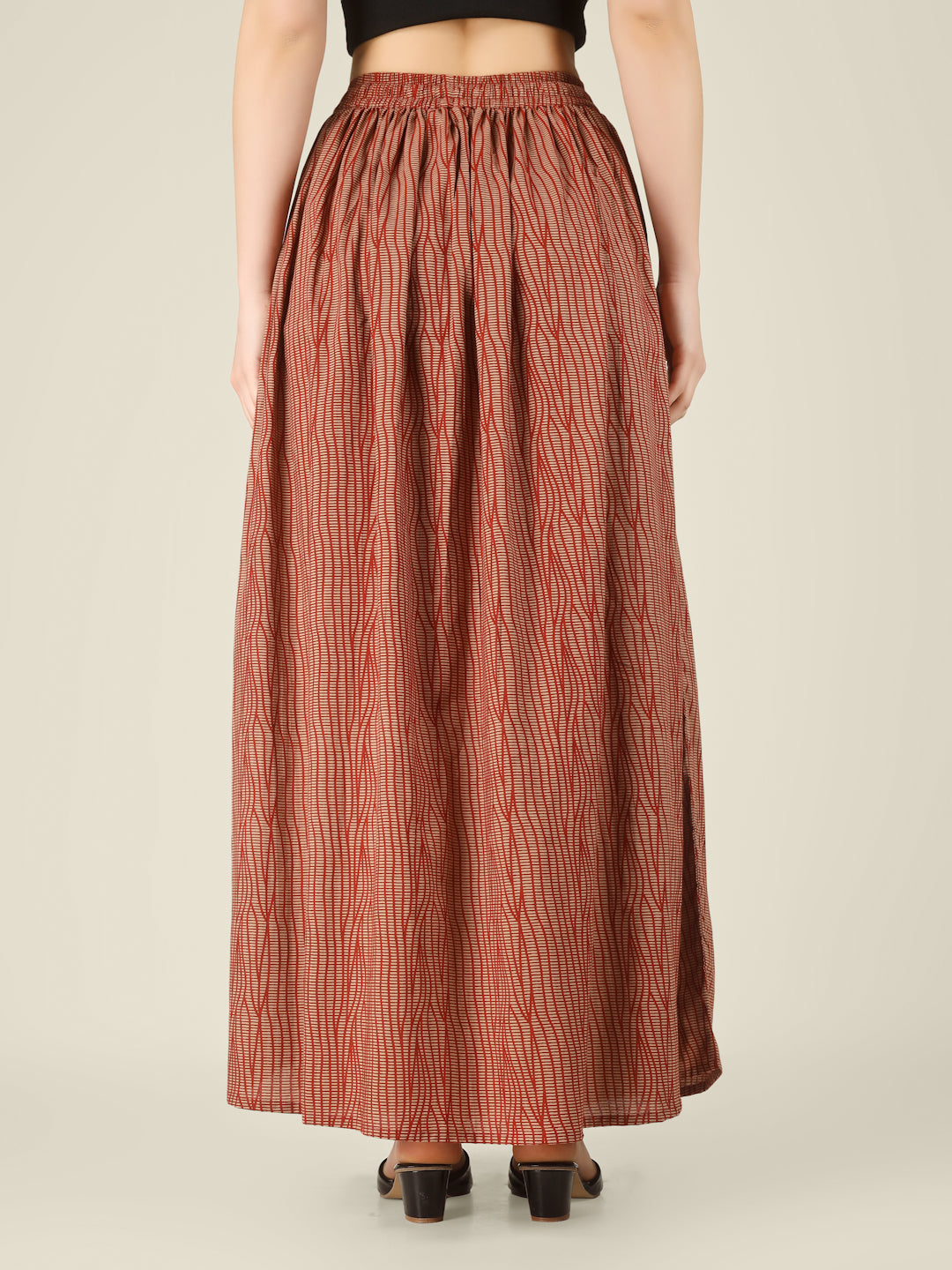 Rust Printed Cotton Maxi Skirt