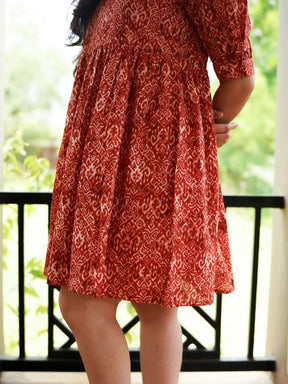 Rust Printed Short Cotton Dress