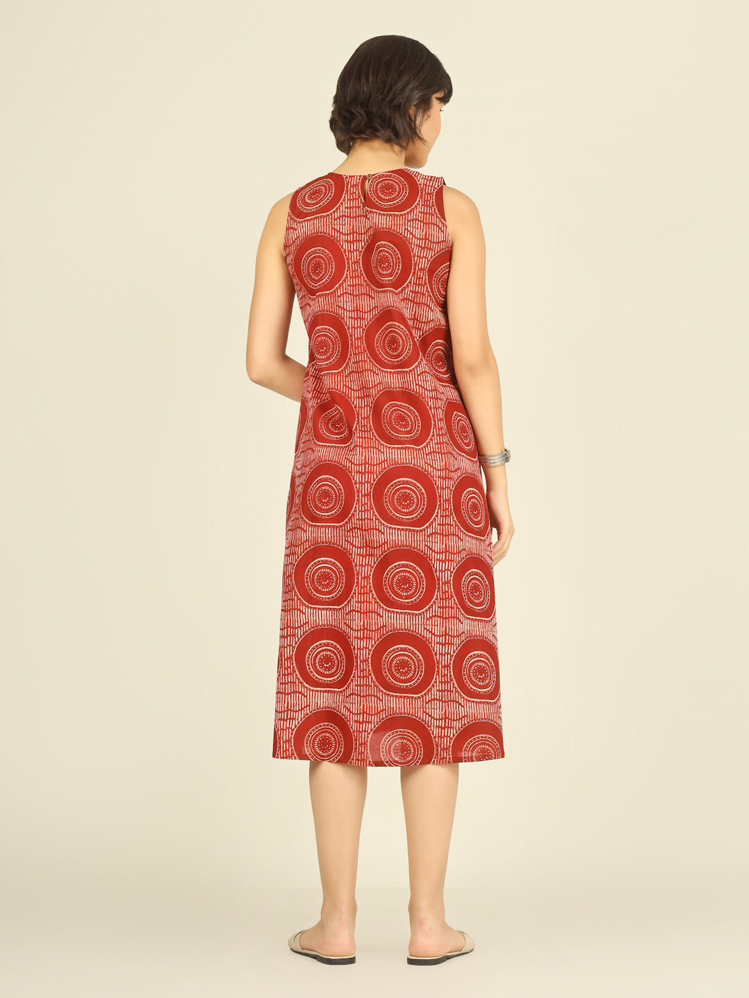 Red Printed Sleeveless A-Line Cotton Dress