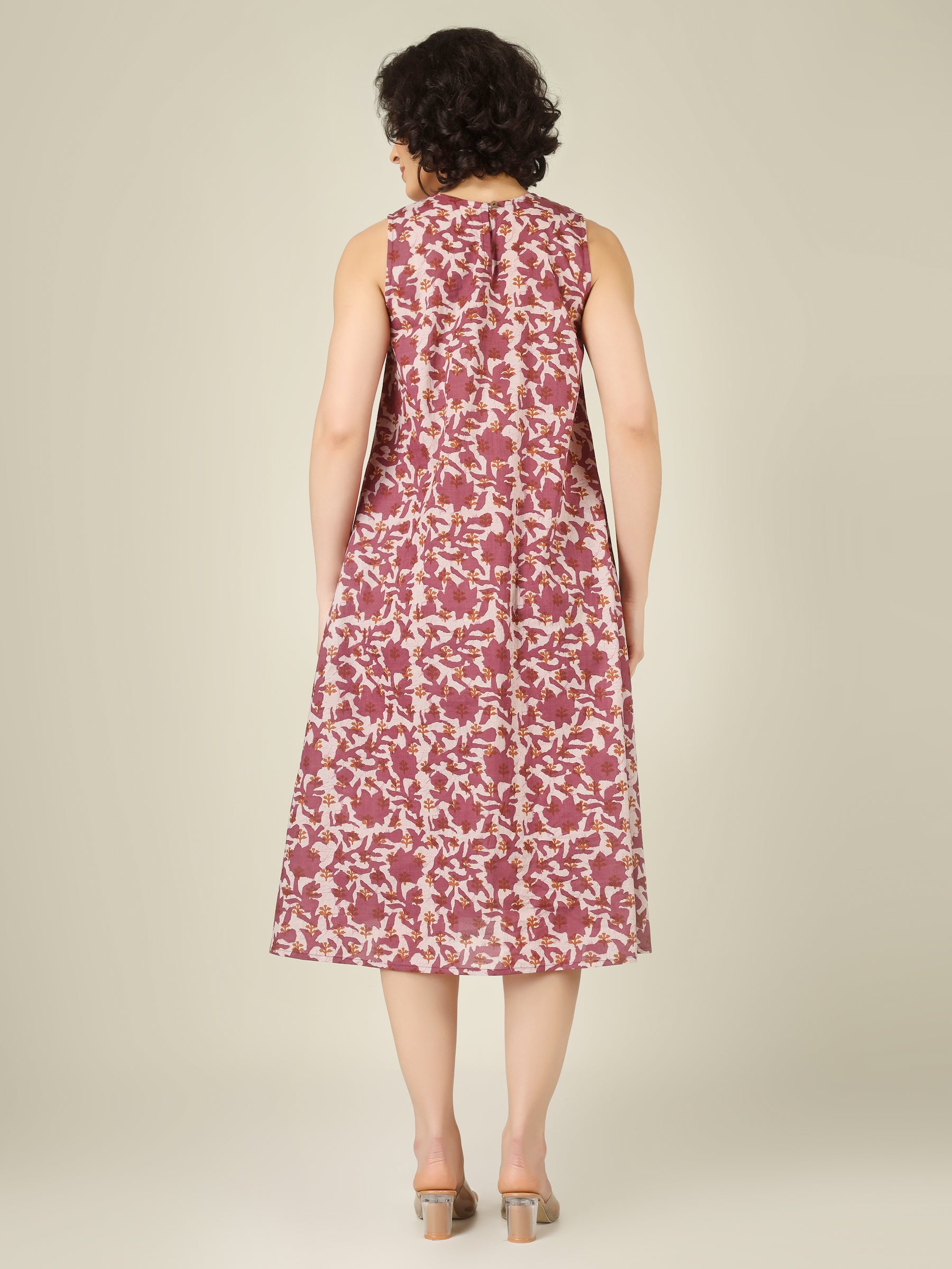 White Printed Sleeveless A-Line Cotton Dress