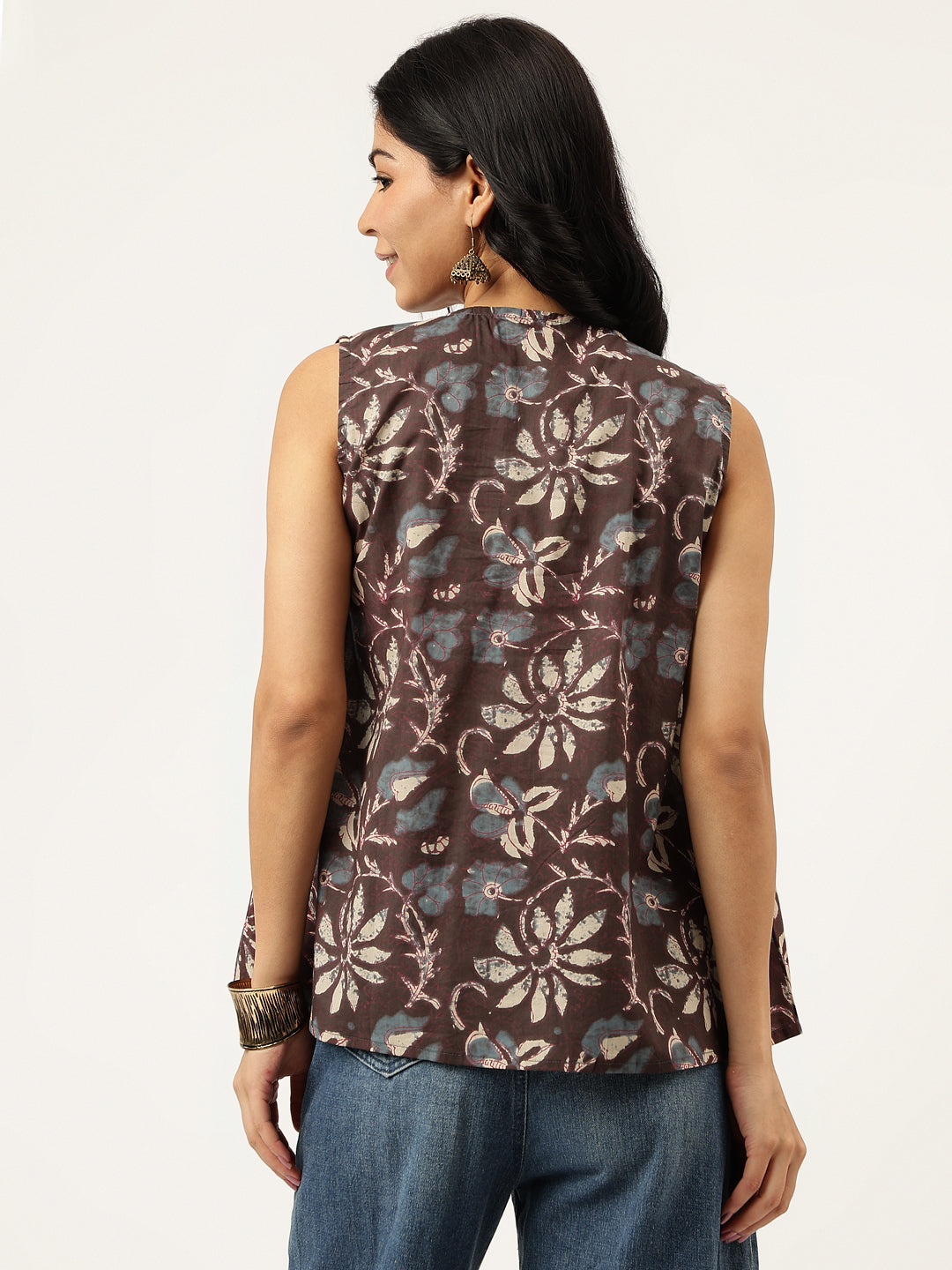 Black Printed Sleeveless Cotton Top