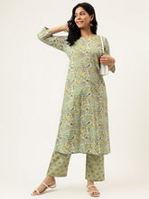 Light Green Printed A-Line Cotton Kurta Set