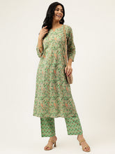 Pista Printed A-Line Cotton Kurta Set