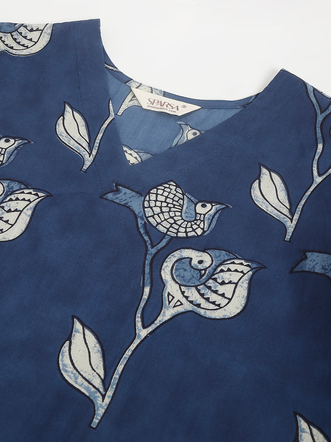 Blue Printed A-Line Cotton Dress