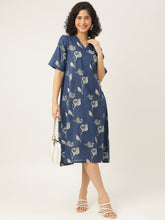 Blue Printed A-Line Cotton Dress