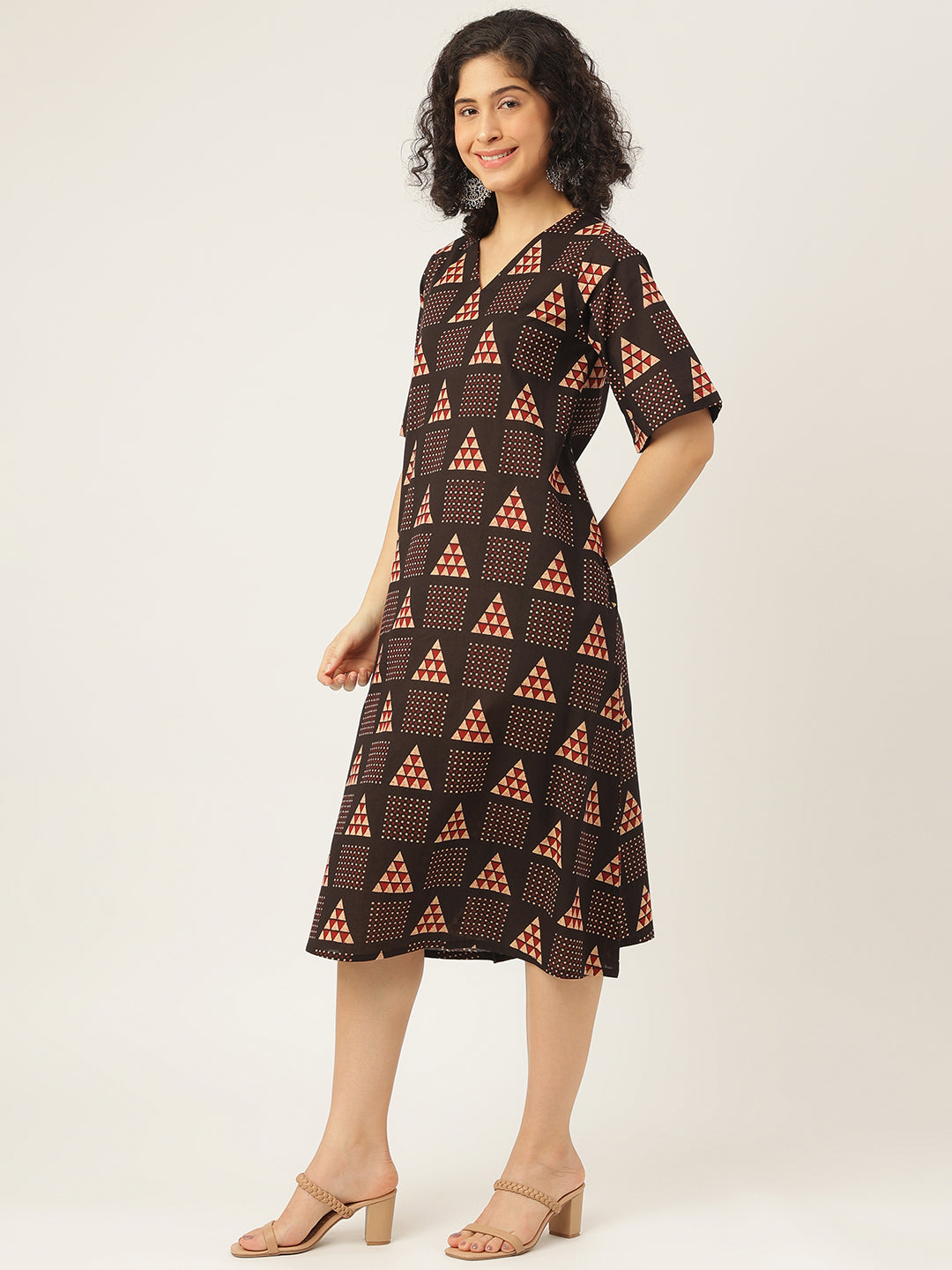 Black Printed A-Line Cotton Dress