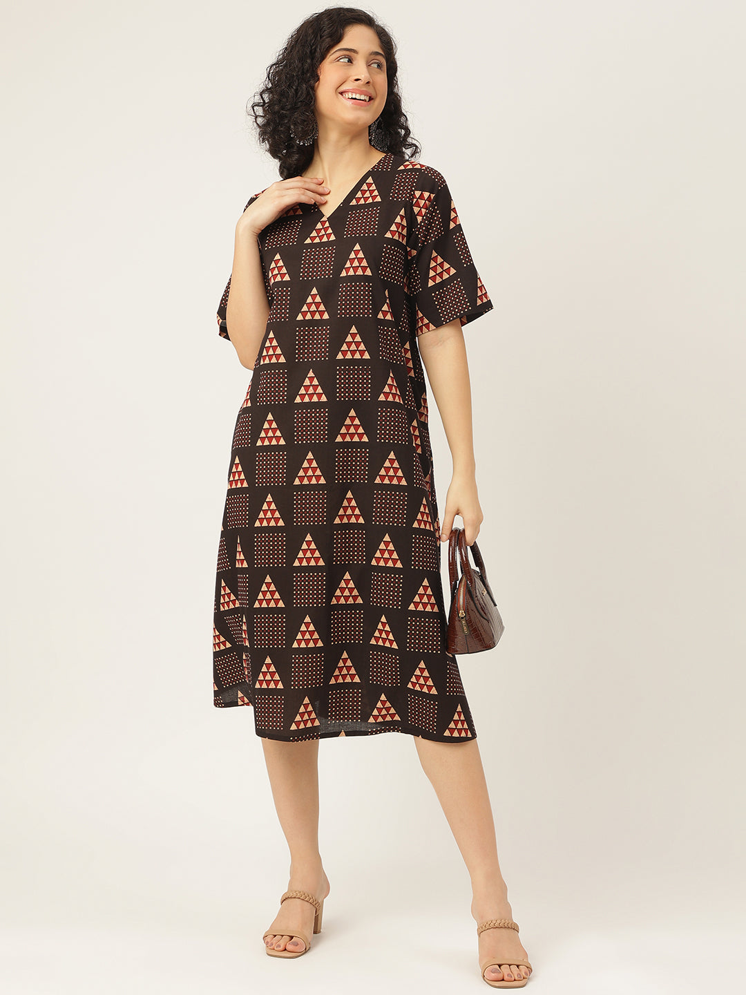 Black Printed A-Line Cotton Dress