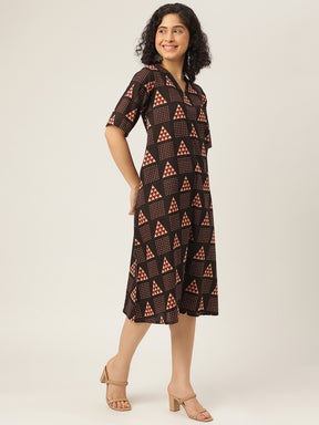 Black Printed A-Line Cotton Dress