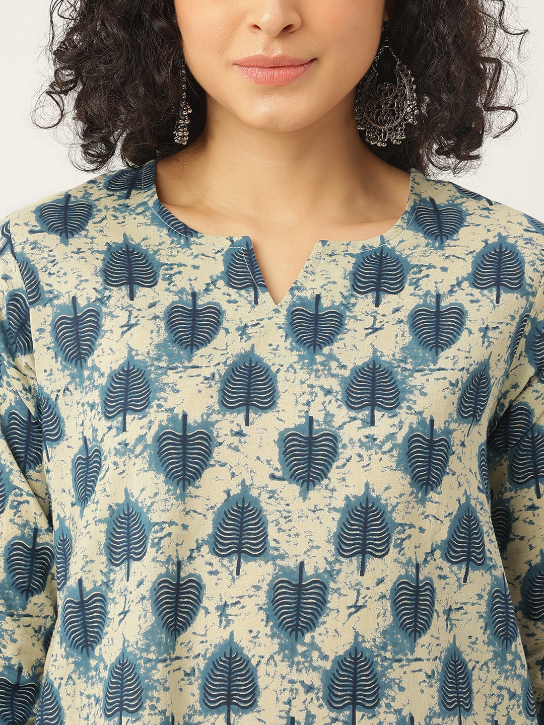 Blue and White Printed A-Line Cotton Kurta Set