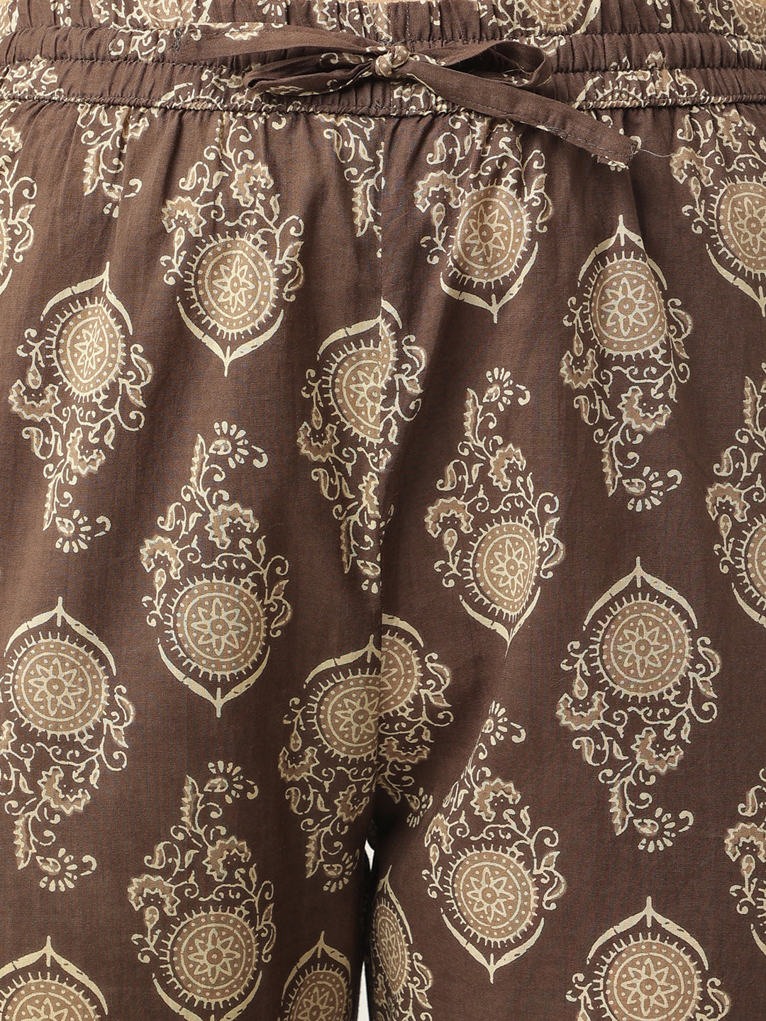 Brown Printed A-Line Cotton Kurta Set