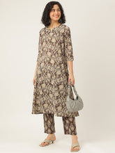 Brown Printed A-Line Cotton Kurta Set