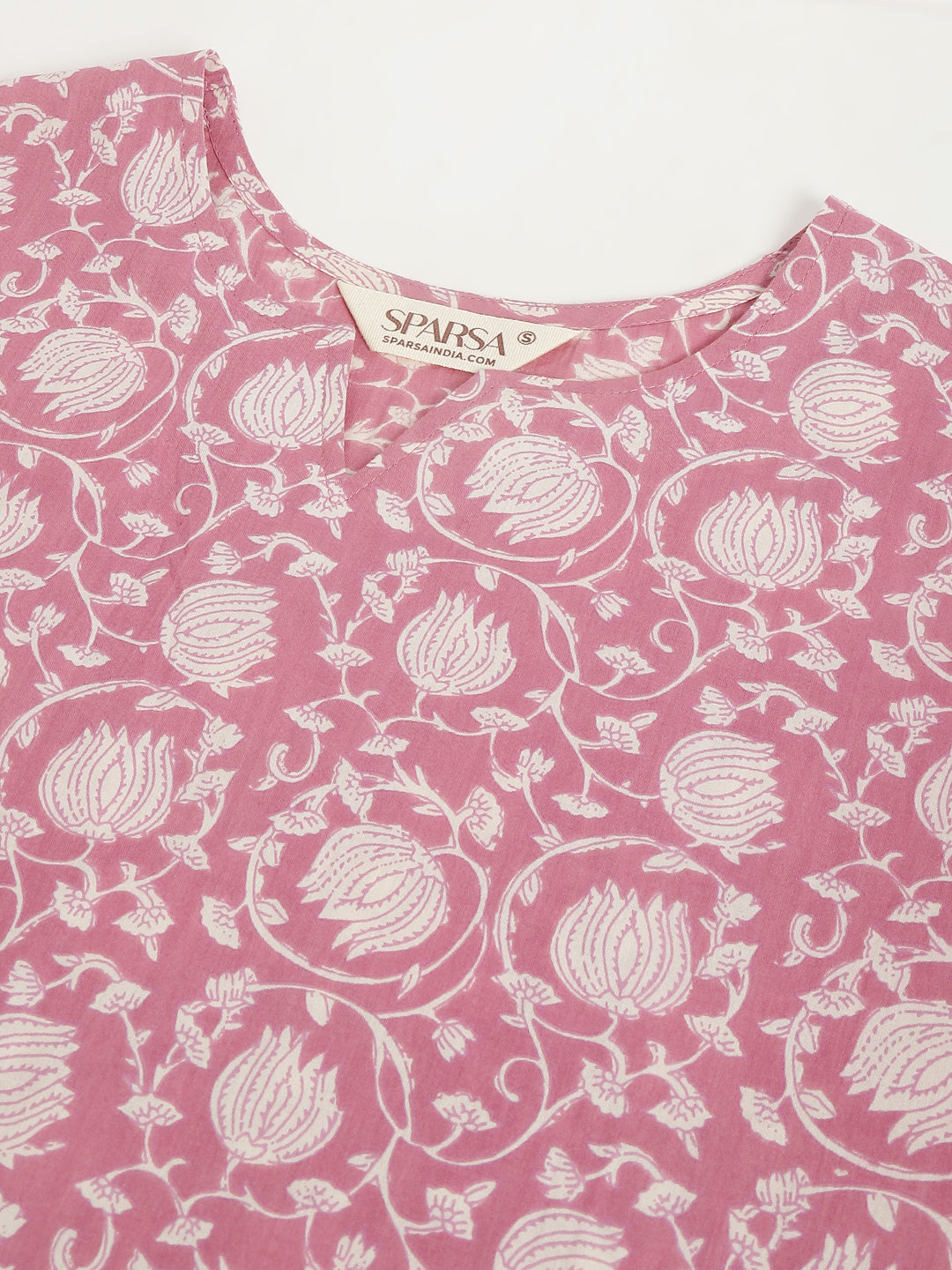 Pink Printed A-Line Cotton Kurta Set