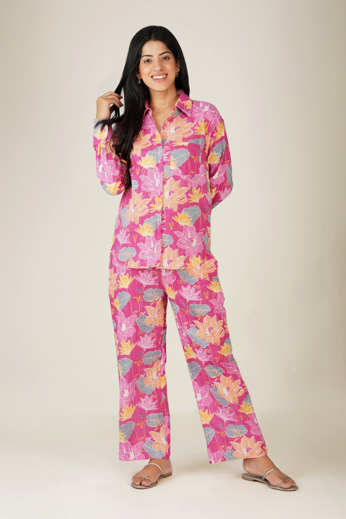 Pink Floral Printed Cotton Co-ord Set