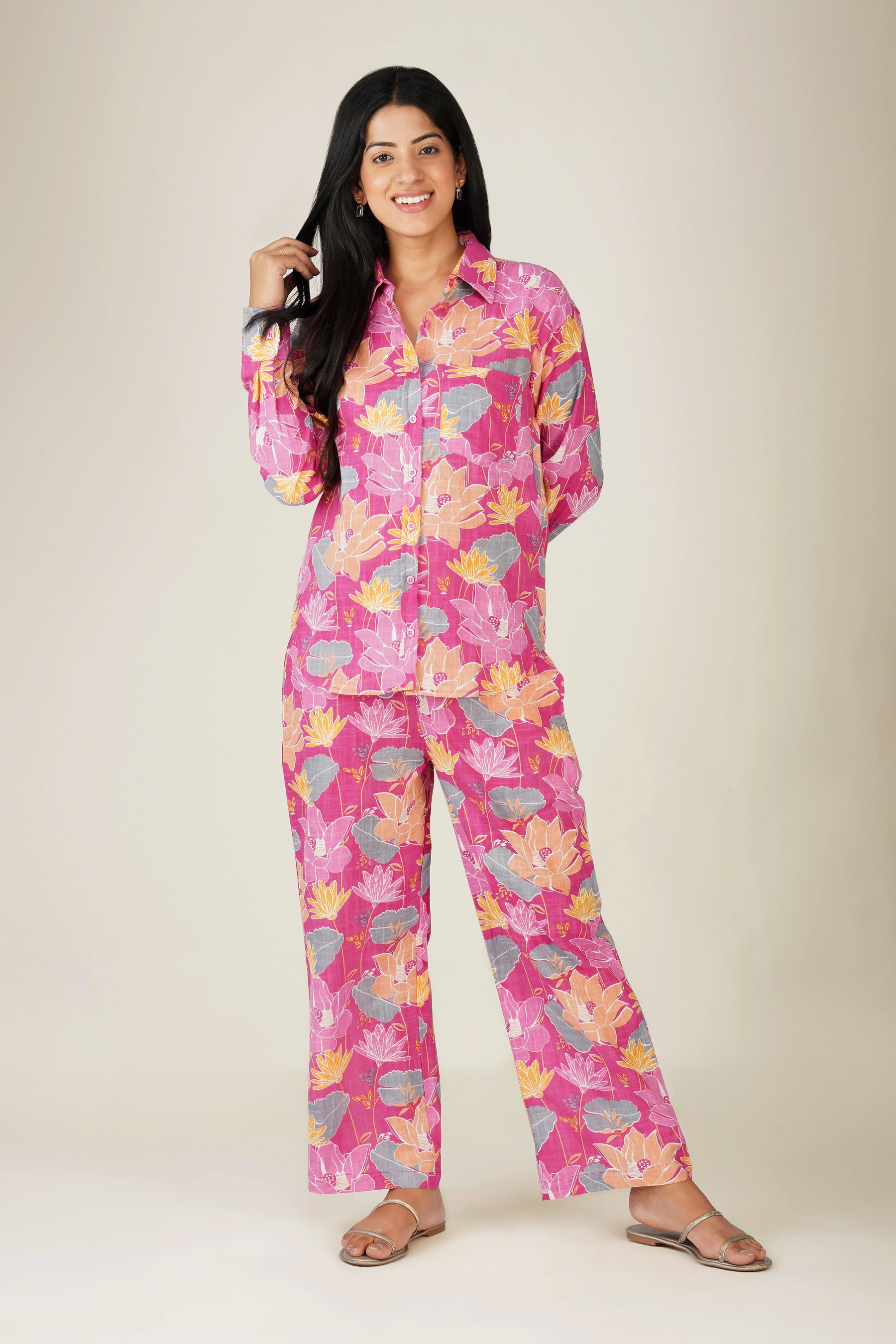 Pink Floral Printed Cotton Co-ord Set