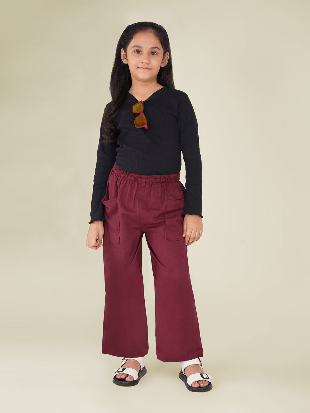 Kids Wine Cotton Trouser