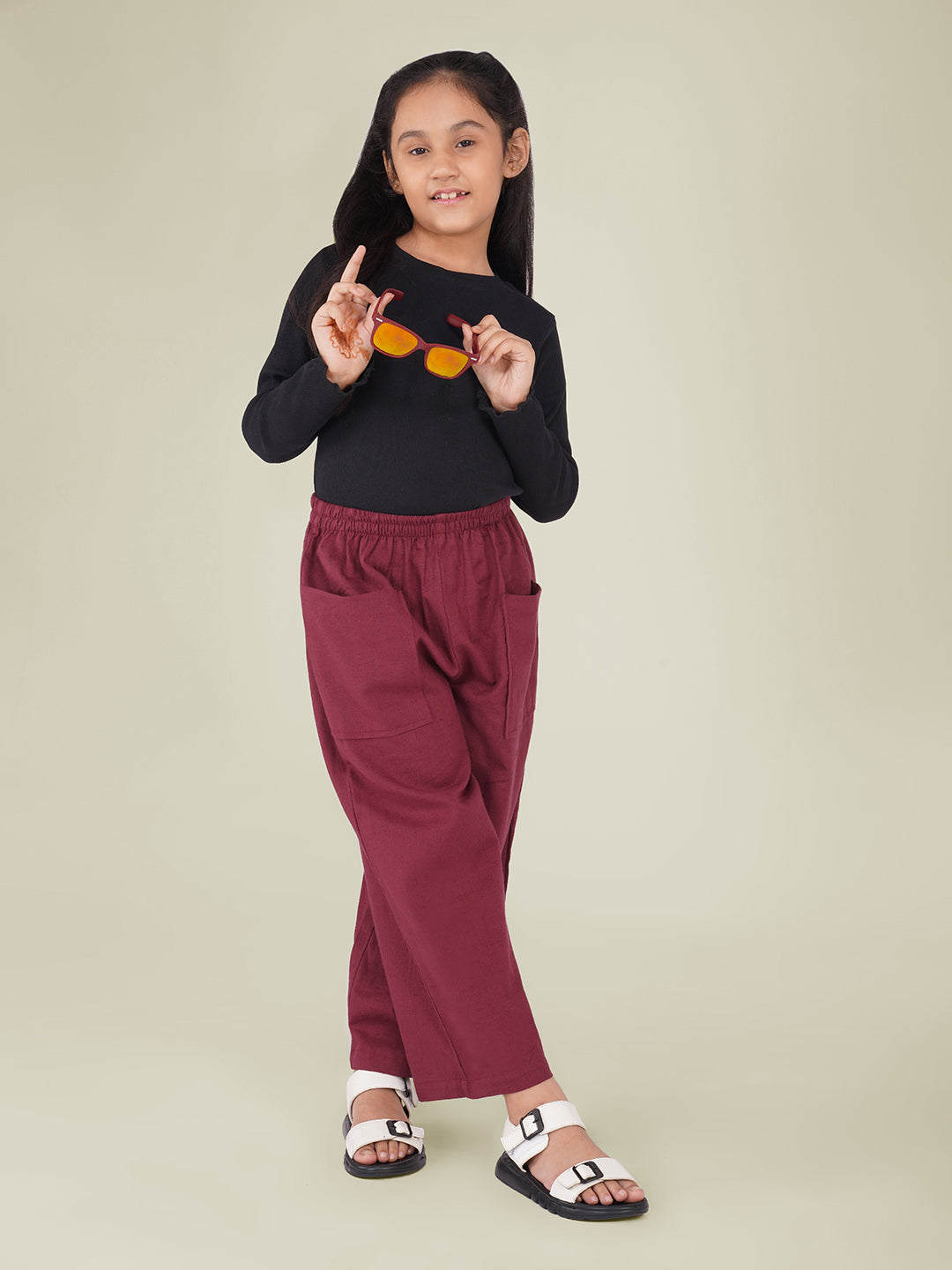 Kids Wine Cotton Trouser