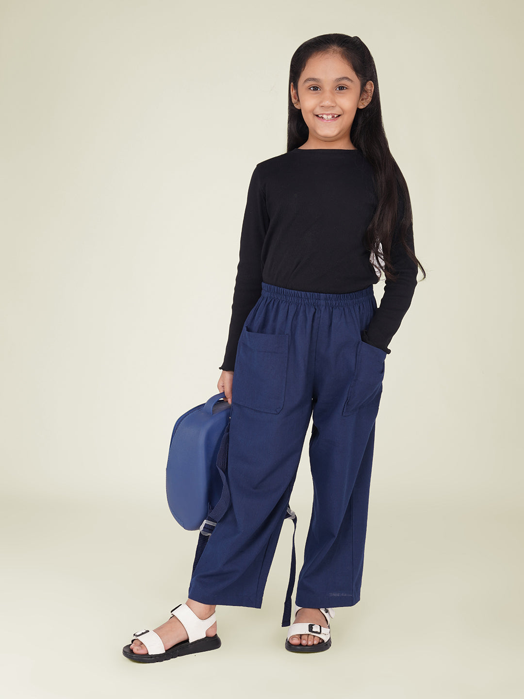 Kids Navy Blue Cotton Trouser