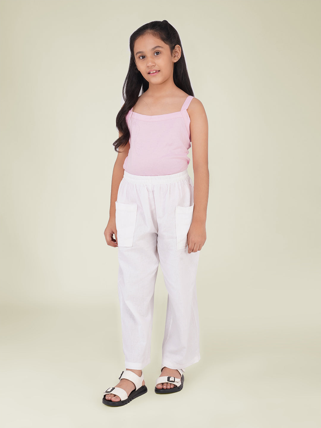 Kids White Cotton Trouser