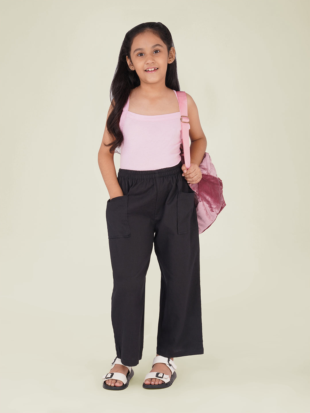 Kids Black Cotton Trouser