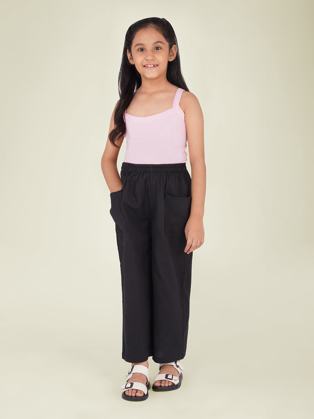 Kids Black Cotton Trouser