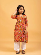 Kids Orange Printed Cotton Angrakha Dress