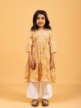 Kids Yellow Printed Cotton Angrakha Dress