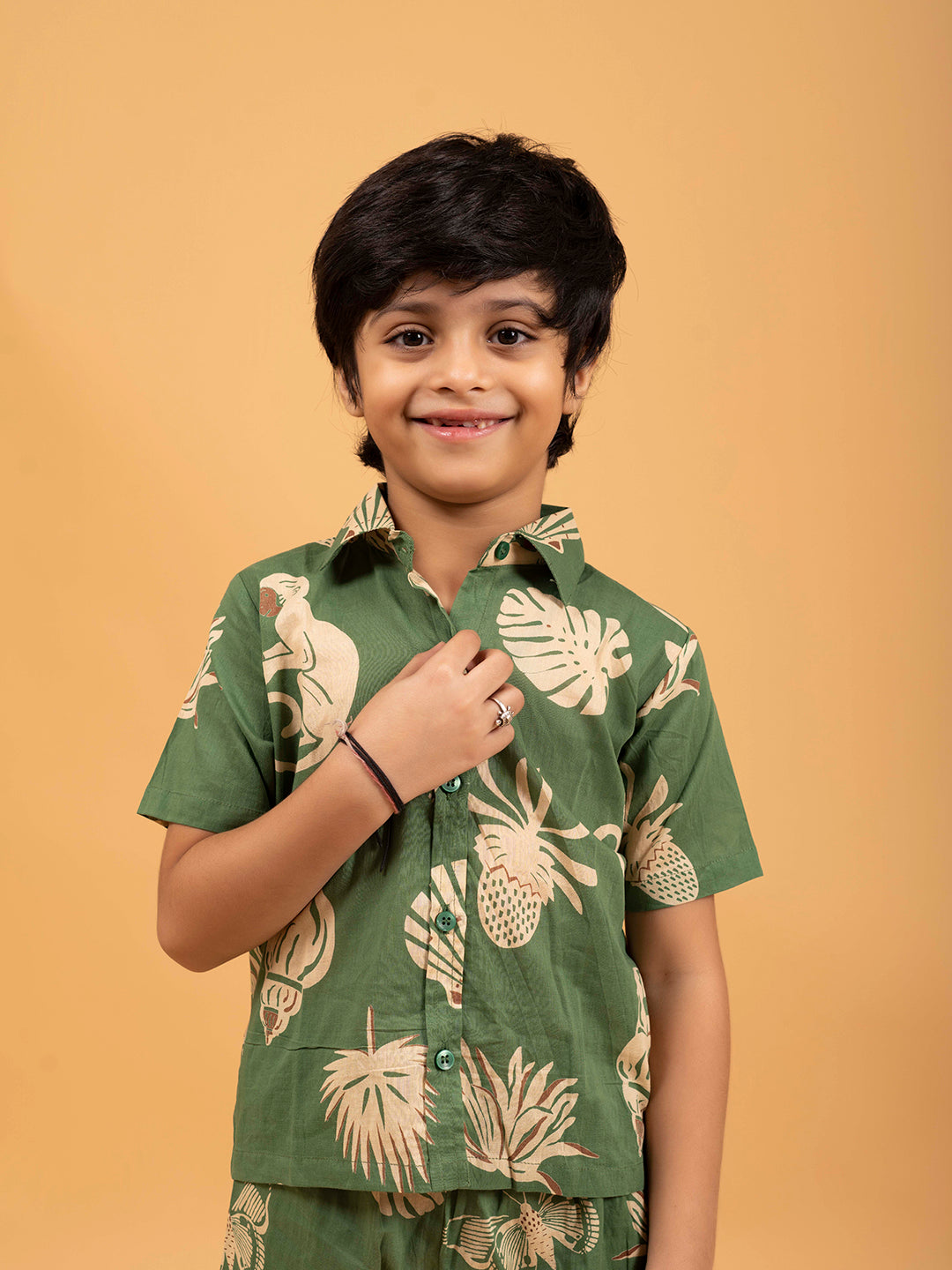 Kids Green Half Sleeve Cotton Shirt