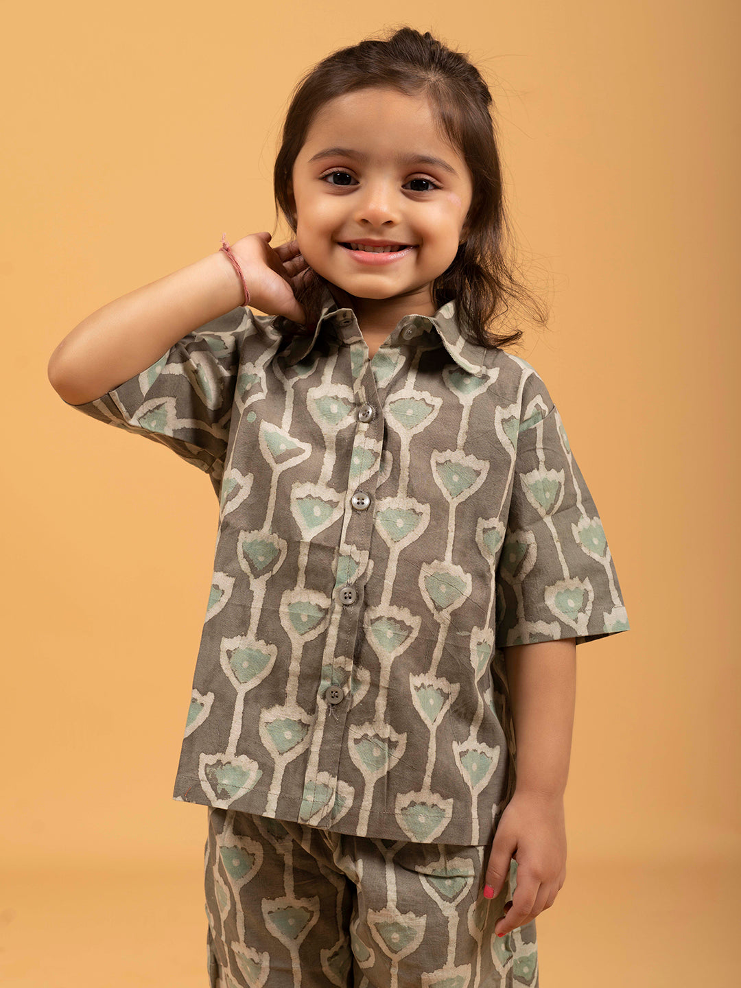 Kids Olive Half Sleeve Cotton Shirt