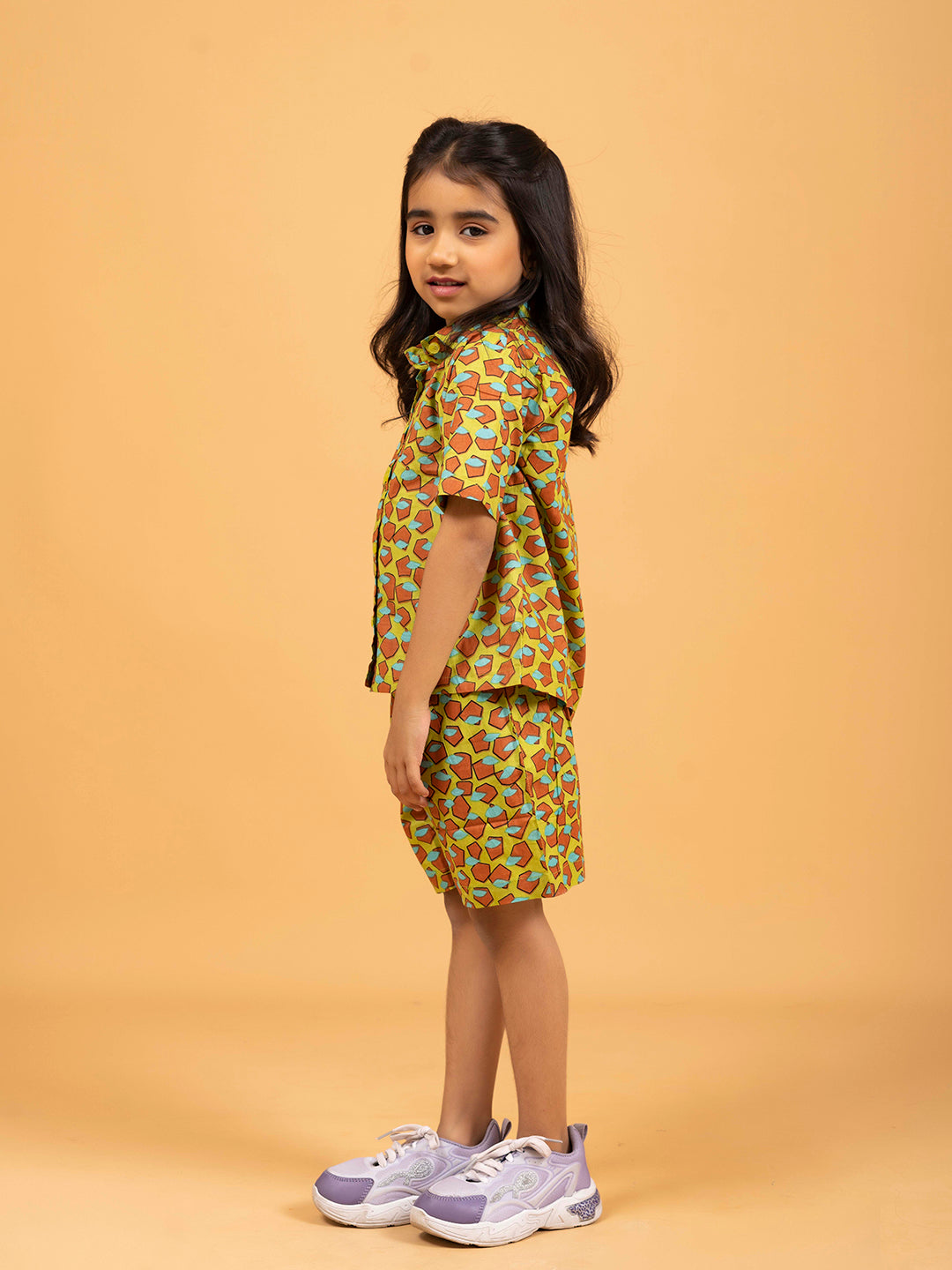 Kids Unisex Mustard Half-Sleeve Shirt and Short Set