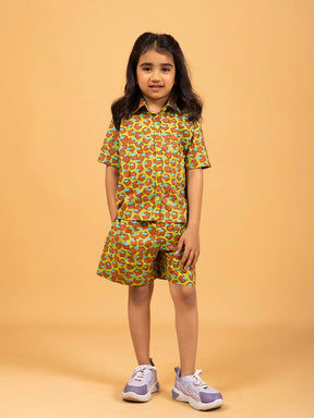 Kids Unisex Mustard Half-Sleeve Shirt and Short Set