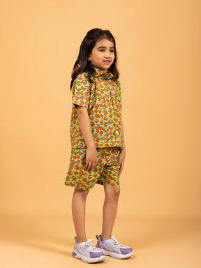 Kids Unisex Mustard Half-Sleeve Shirt and Short Set