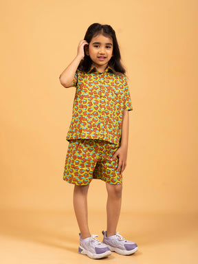 Kids Unisex Mustard Half-Sleeve Shirt and Short Set