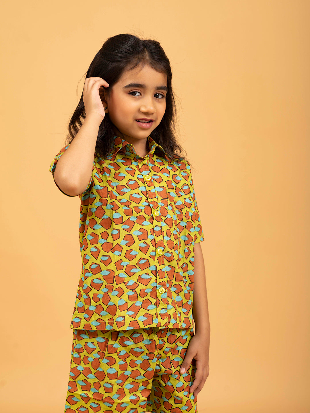 Kids Mustard Half Sleeve Cotton Shirt