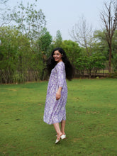 Lavender Printed Flared Cotton Dress