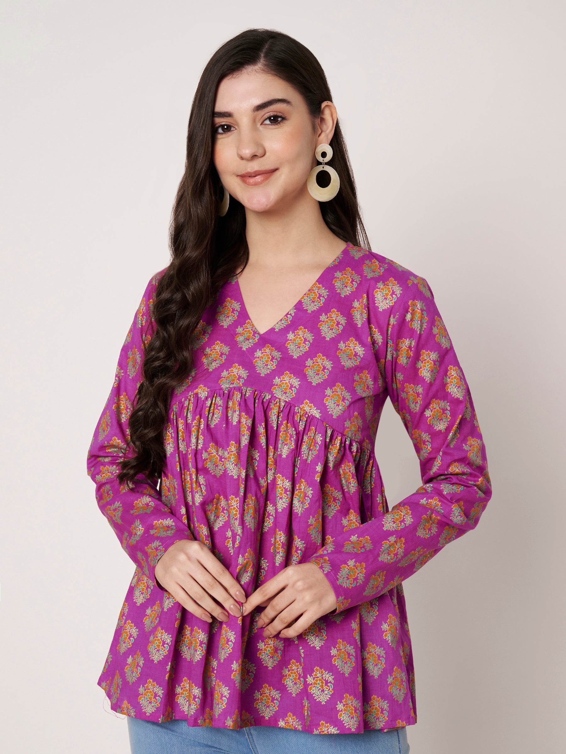 Pink Printed Alia-Cut Cotton Top