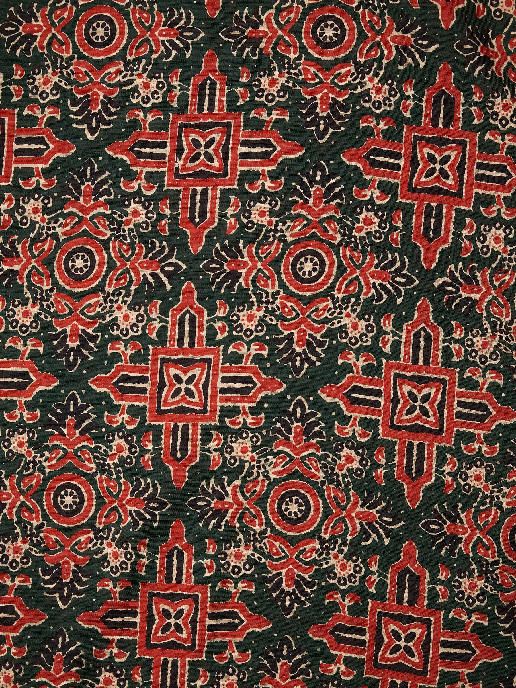 Dark Green Printed Sleeveless Cotton Top