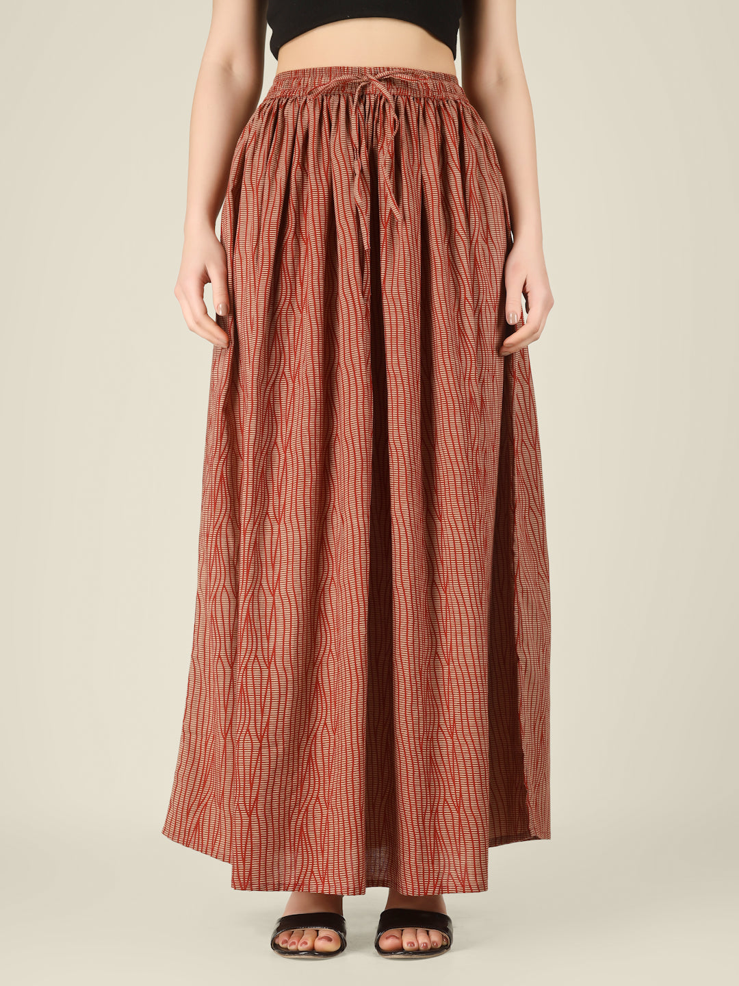 Rust Printed Cotton Maxi Skirt