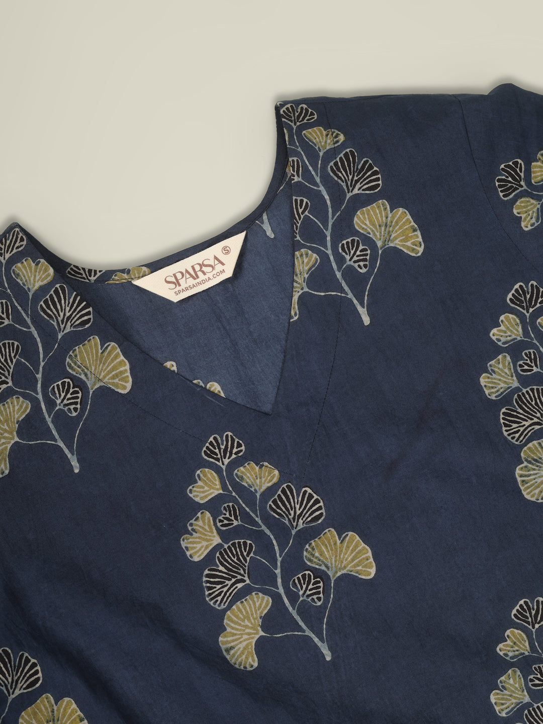 Blue Printed Half-Sleeve A-Line Cotton Dress
