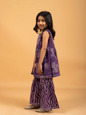 Kids Purple Printed Cotton Sharara Set