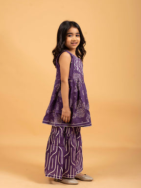 Kids Purple Printed Cotton Sharara Set