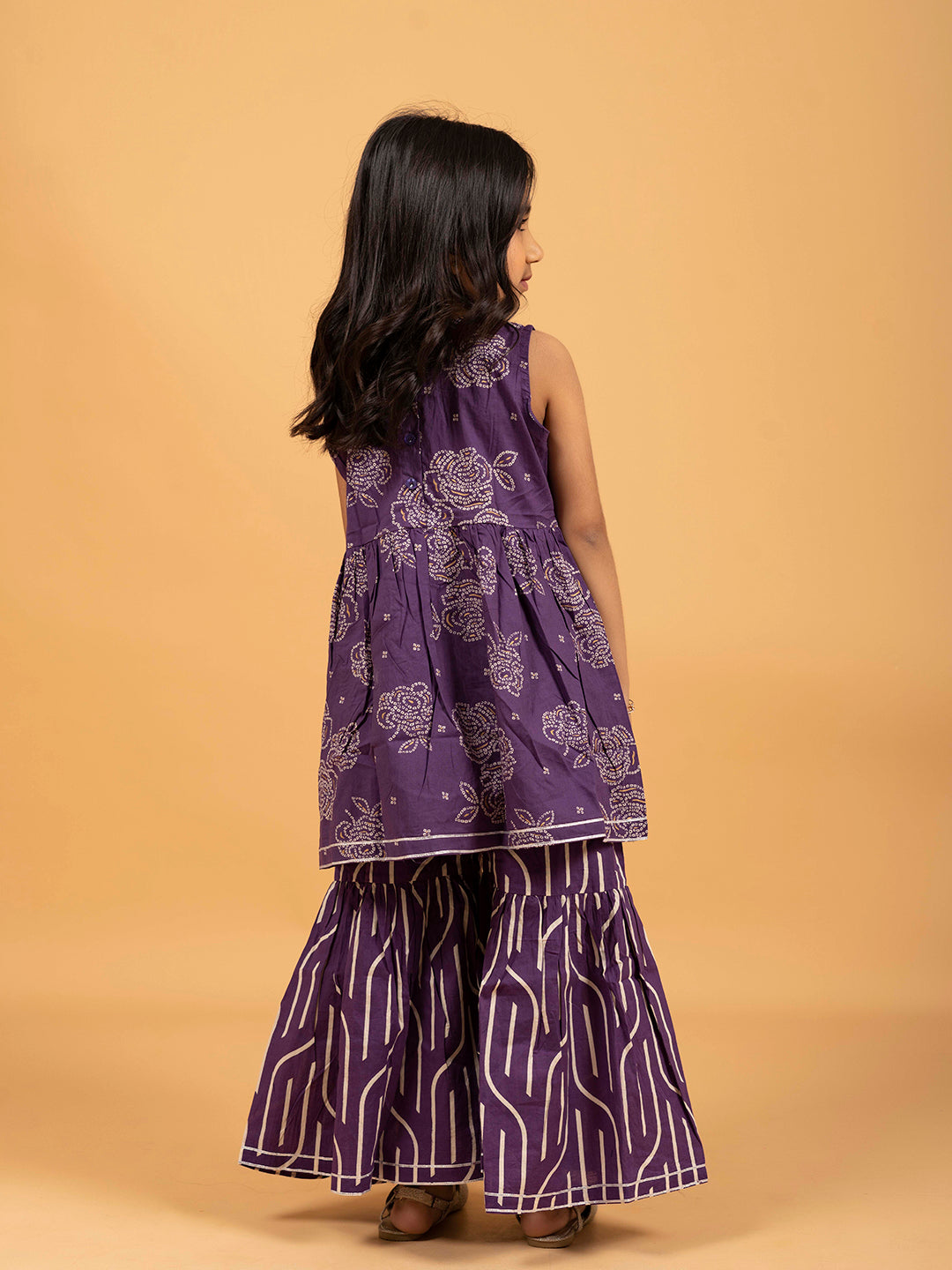 Kids Purple Printed Cotton Sharara Set