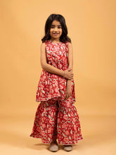 Kids Red Printed Cotton Sharara Set