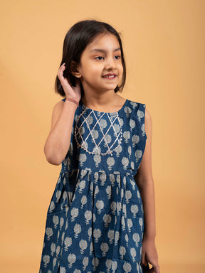 Kids Blue Printed Cotton Sharara Set